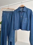 Denim Gömlek Plazzo Pantolon Takım 10163-08 resmi
